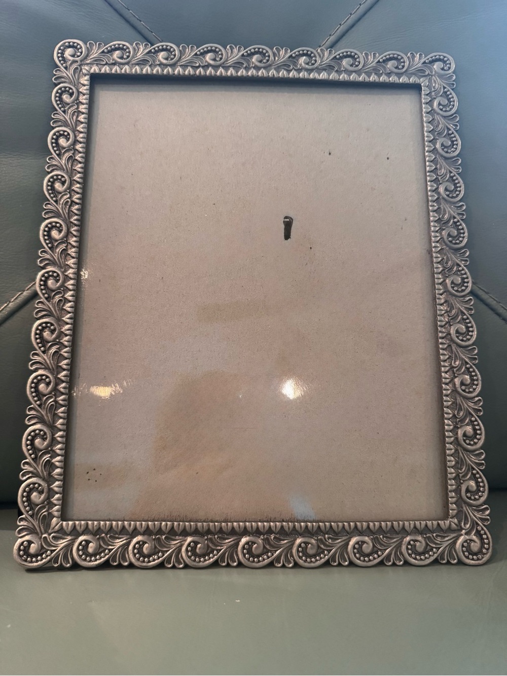 8x10” Beautiful Ornate Silver color Scroll around this nice heavy frame.